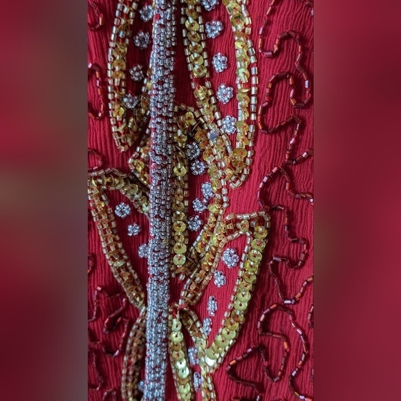 Vintage Milano 100% Silk Beaded 2pc set, Red and Gold Sequins, Stunning! XL - Picture 5 of 12